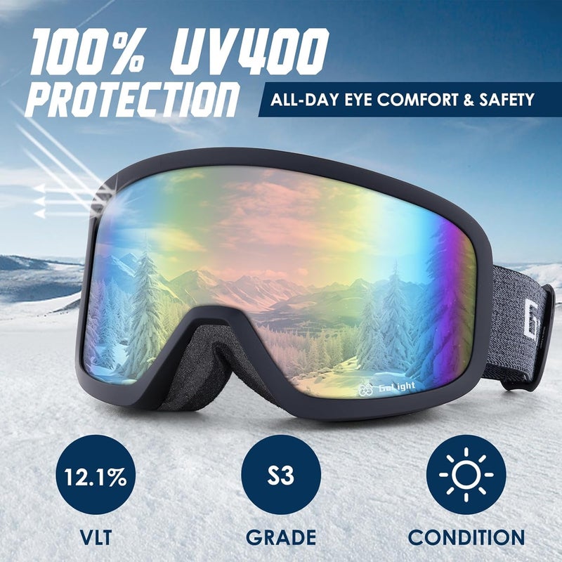 Golight Low Bridge Fit Ski Goggles – Asian Fit, Anti-Fog Double Lens, UV400 REVO Lens, Triple-Layer Foam for All-Day Skiing - Image 5